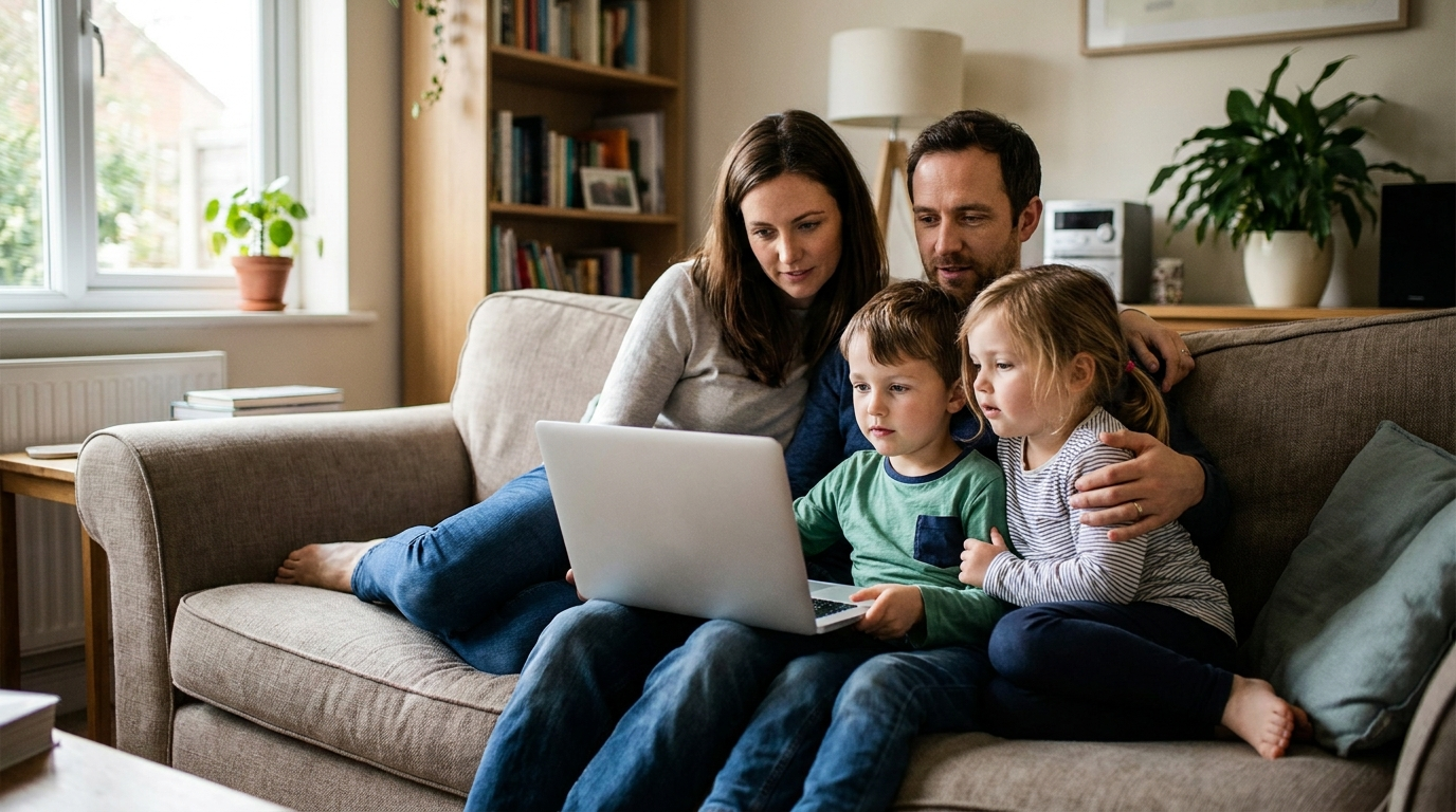 Young family planning health coverage together at home