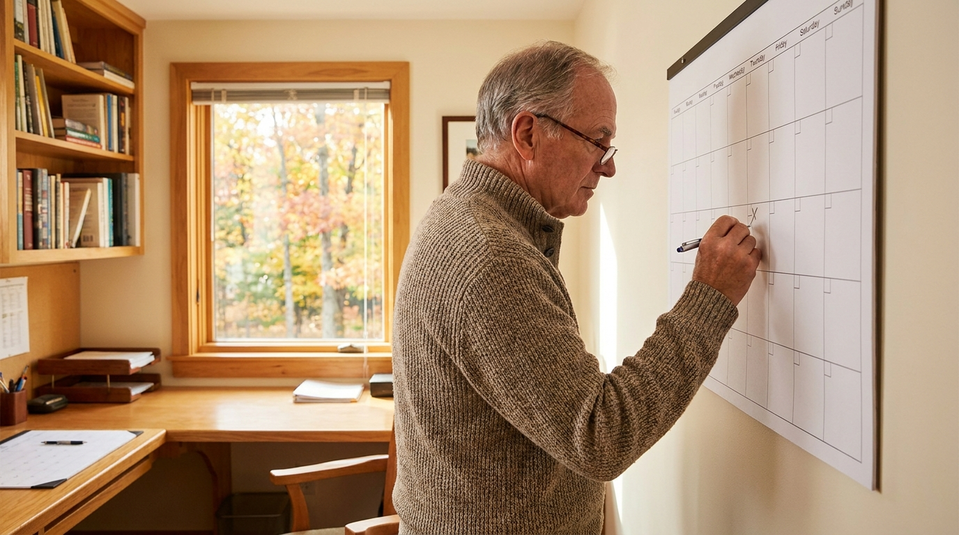 Senior man marking important dates on a calendar