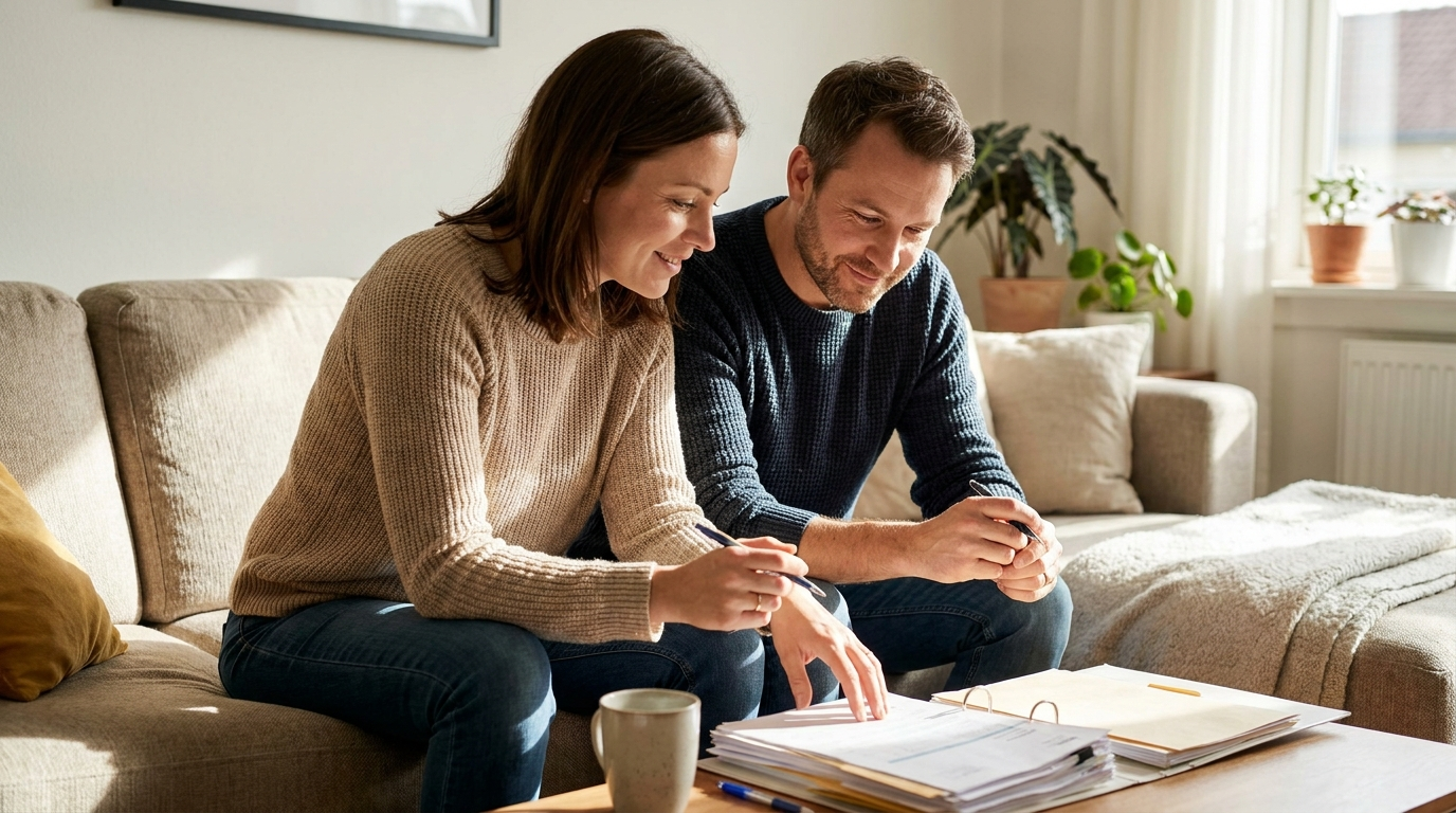 Couple planning their future reviewing life insurance